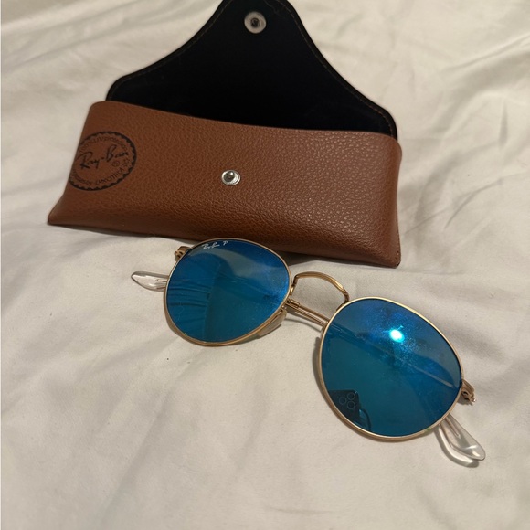 Ray-Ban Gold Frame Sunglasses with Blue Lenses